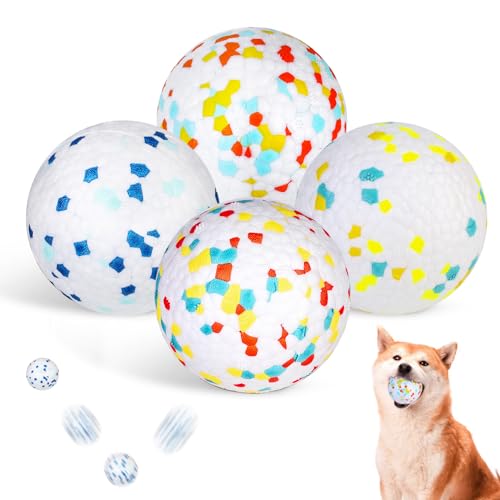 4 Stück Hundebälle Unzerstörbar, Hundespielzeug Ball, Hundespielzeugbälle, Hundespielball, Hunde-Bissball für die Zahnreinigung, Interaktives Ball, Backenzähnen-Spielzeug für Große & Kleine Hunde von Mitening