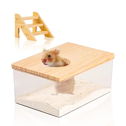 Hamster Sandbad Box Sandbad Hamster: Transparenter Acryl Duschraum Mit Naturholzabdeckung, Quadrat Hamster Badezimmer Mit Treppe Für Mäuse, Lemminge, Rennmäuse, Kleintiere Oder Andere Kleine Haustiere von Mitening