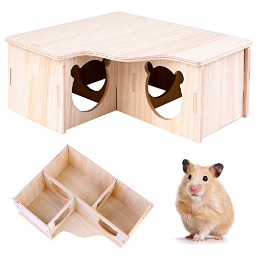 Mitening Hamster Eckhaus,Meerschweinchen Haus,Holz Hamsterhaus,3 Kammernnager Haus Hamster-Versteckhaus Holz für Kleine Haustiere Chinchilla Ratte,Zwerghamster, Rennmäuse, Degus,Stachelmäuse von Mitening