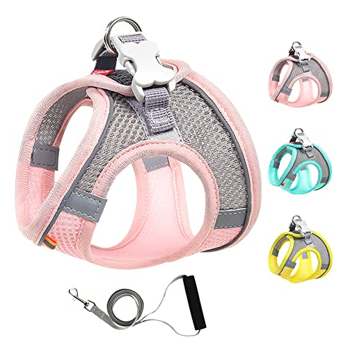 Mitili Mehrzweck Hundegeschirr mit Leine Set, Anti Zug Geschirr, Reflektierend Weich Gepolstert Hunde Geschirr, Air-Mesh Brustgeschirr für Kleine Mittlere Hunde, Haustiere, Katzen (Frisches Rosa, XS) von Mitili