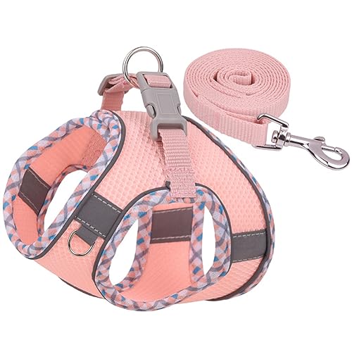 Mitili Mehrzweck Hundegeschirr mit Leine Set, Anti Zug Geschirr, Reflektierend Weich Gepolstert Hunde Geschirr, Air-Mesh Brustgeschirr für Kleine Mittlere Hunde, Haustiere, Katzen (Rosa Streifen, XS) von Mitili