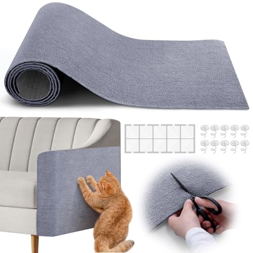Mittimiya Selbstklebend Kratzmatte Katze Mit 10 Nägeln, 10 doppelseitigen Nanostickern, DIY Kratzbrett Katze, Kratzschutz Sofa Katze, Kratzbrett Katzen kratzschutz, Katzenkratzmatte (Grau, 200x40cm) von Mittimiya