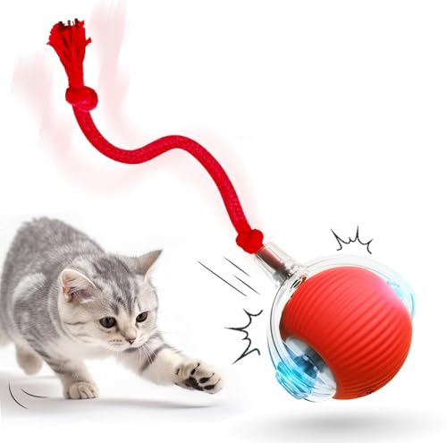 Mittokonnel katzenspielzeug interaktiv katzenspielzeuge Ball elektrisch powerball Katze mit USB Intelligente Hindernisvermeidung Katzenspielzeug Elektrisch Ball, Spielzeug für Katzen(Rot) von Mittokonnel