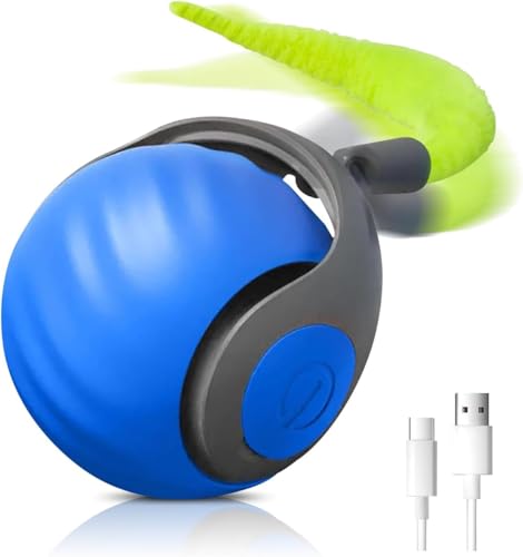 Mittokonnel katzenspielzeug interaktiv katzenspielzeuge Ball elektrisch powerball Katze mit USB mit 2 spielerischen Schweif-Attachment (Blau) von Mittokonnel