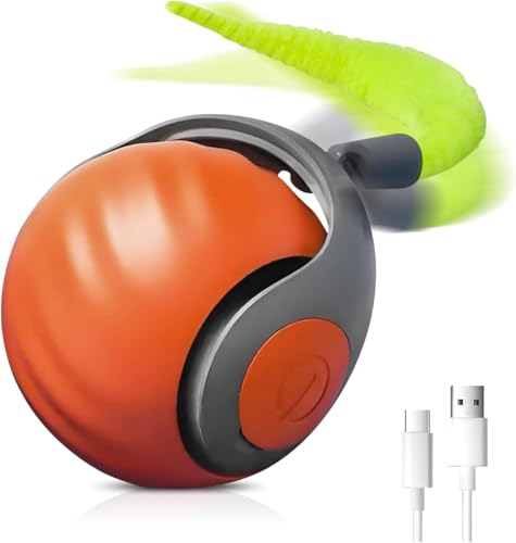 Mittokonnel katzenspielzeug interaktiv katzenspielzeuge Ball elektrisch powerball Katze mit USB mit 2 spielerischen Schweif-Attachment (Orange) von Mittokonnel