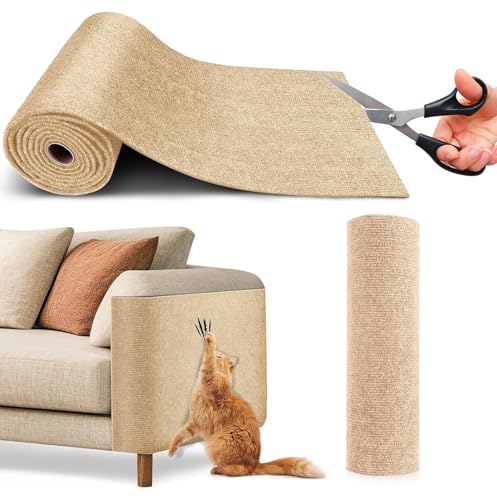 Selbstklebend Kratzmatte Katze,DIY Kratzbrett Katze,Kratzschutz Sofa Katze 200cmx40cm,Katze Wand Möbel,Kratzbäume,und Couch Schutz (Khaki) von Mittokonnel