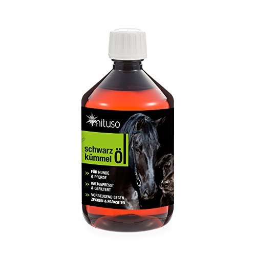 mituso Schwarzkümmelöl 500ml für Hunde & Pferde, kaltgepresst & 100% rein, 1er Pack (1x 500ml) zur natürlichen Fellpflege von mituso