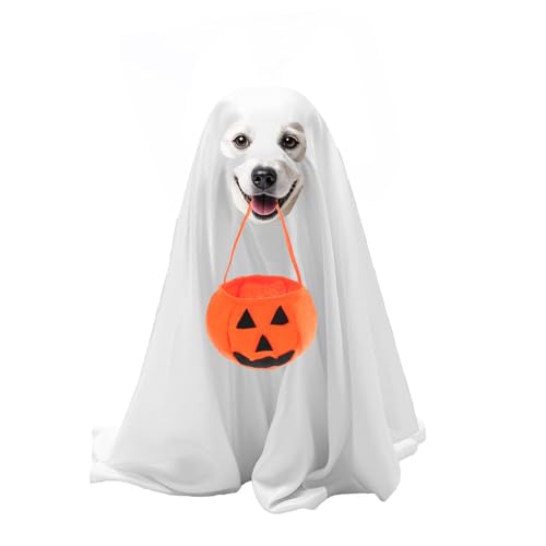 Halloween-Kostüm für Hunde – Hundegeister-Kostüm, 120 x 90 cm, mit Filz-Kürbis-Eimer, für mittelgroße Hunde, Halloween-Kostüme, lustige und niedliche Hundekostüme, Kleidung für Halloween, von Mity rain