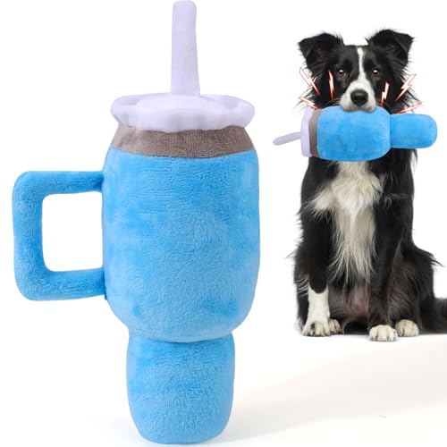 Mity rain Hundespielzeug mit Griff, quietschendes Hundespielzeug, interaktives flauschiges und robustes Hundespielzeug für kleine Hunde/große Hunde/mittelgroße Hunde (1 blau) von Mity rain