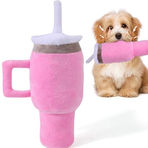 Mity rain Hundespielzeug mit Griff und Tasse, quietschendes Hundespielzeug, interaktives flauschiges und robustes Hundespielzeug für kleine Hunde/große Hunde/mittelgroße Hunde (1 Rosa) von Mity rain