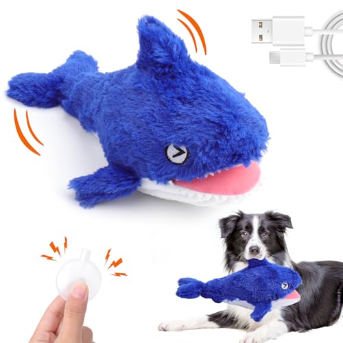 Mity rain Interaktives 2-in-1-Hundespielzeug, Hai-Hundespielzeug, um sie beschäftigt zu halten, Plüsch-Hundespielzeug, wiederaufladbar, Wackelfisch, blaues Hundespielzeug für kleine, mittelgroße und von Mity rain