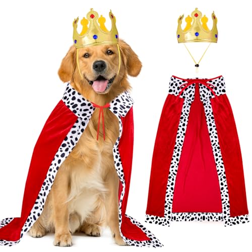 Hundekönig-Kostüm-Set, Haustier-Halloween-Umhang und verstellbare Krone für große Hunde, perfekt für Halloween und Cosplay-Partys, Geburtstagszubehör-Outfit Hundekönig-Kostüm-Set, Haustier-Halloween-Umhang und verstellbare Krone für große Hunde, perfekt für Halloween und Cosplay-Partys, Geburtstagszubehör-Outfit von Miucat