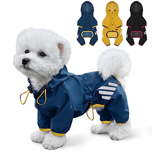 Regenmantel für Hunde Mit Kapuze - Wasserdichte Regenjacke, Leinenloch, Reflektierender Riemen für Kleine, Mittelgroße Hunde - Leichte Welpenkleidung (Blau, XS) von Miucat