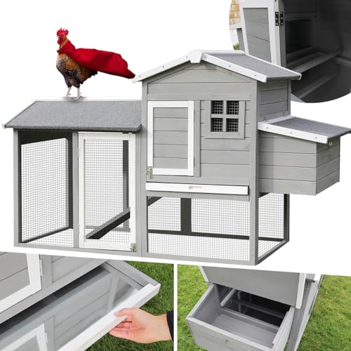 Miweba MyAnimal Hühnerstall MH-21 XXL | 174x66x98 cm - Für 3 Hühner - Nistkasten mit Freilaufgehege - Sitzstange - Winterfest - 2 Ebenen - Hühnerhaus mit Eiablage - Kiefernholz - Voliere (Grau) von Pets Imperial