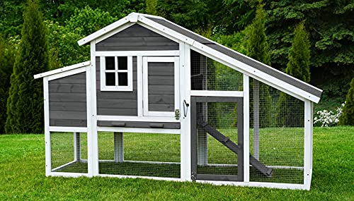 Miweba MyAnimal Hühnerstall MH-32 XXL | 185x62x115 cm - Für 4 Hühner - Nistkasten mit Freilaufgehege - 2 Sitzstangen - Winterfest - 2 Ebenen - Hühnerhaus mit Eiablage - Kiefernholz - Voliere (Grau) von my animal