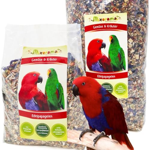 Mixerama Edelpapageien Gemüse & Kräuter - natürliches Futter für Papageien - bestes Papageienfutter für den Edelpapagei mit Nüssen Größe 1 kg von Mixerama