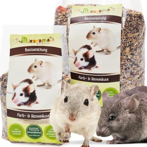 Mixerama Farb- und Rennmäuse Basismischung - artgerechtes Mäusefutter für die Farbmaus und Gerbil ohne Pellets Kleintierfutter Alleinfutter Größe 2,5 kg von Mixerama