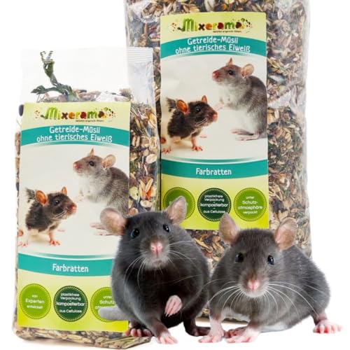 Mixerama Farbratten Getreide-Müsli ohne tierisches Eiweiß - artgerechtes natürliches Rattenfutter ohne Pellets - Alleinfutter Größe 500 g von Mixerama