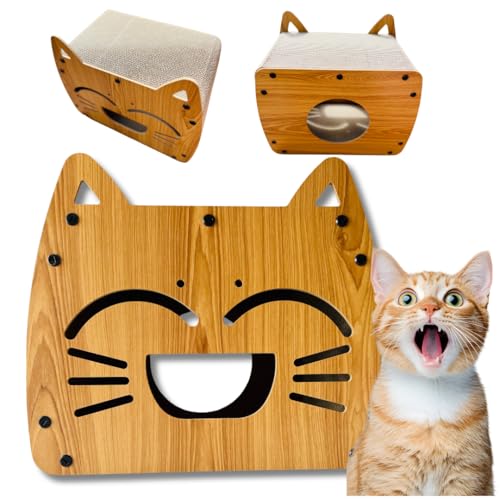 Katzenhaus und Kratzbaum Klein - ökologisches Katzenmöbel aus Pappe, Leicht, Stabil & Platzsparend - Ideal für Kleine Wohnungen und Stubentiger Jeden Alters von Miximi