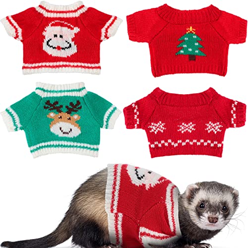 4 Stück Meerschweinchen Kleidung Frettchen Zubehör Hamster Kleidung Frettchen Kleidung Hase Kleidung Frettchen Pullover Frettchen Weihnachten Weste Frettchen Kostüm für Winter Weihnachten Kleintier von Mixweer