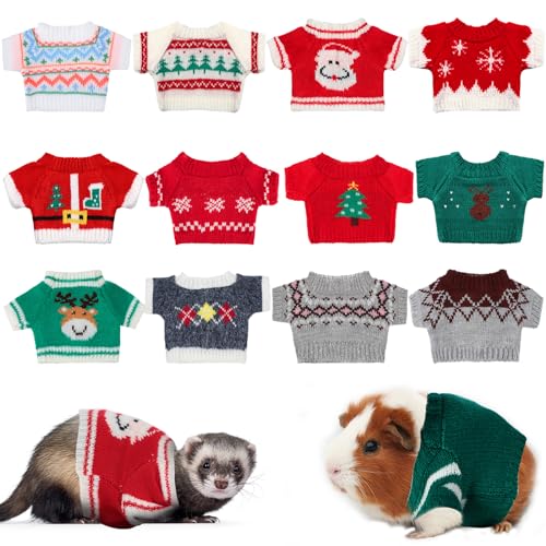 Mixweer 12 Stück Weihnachten Meerschweinchen Kleidung Kostüm Frettchen Kleidung Meerschweinchen Outfit Hamster Kleidung Häschen Pullover Haustier Kleintier Warme Weste Kleidung Strickpullover von Mixweer
