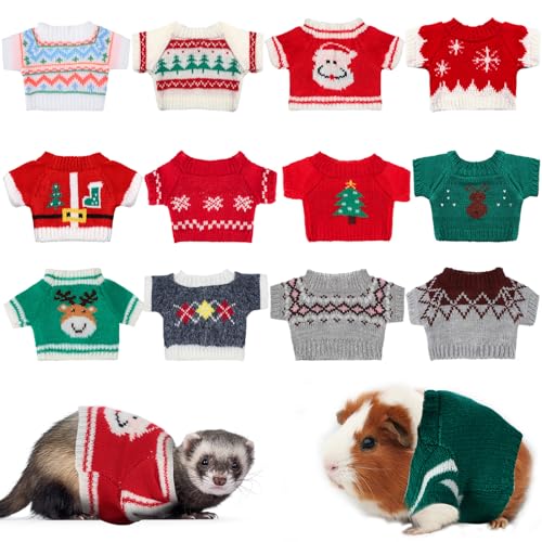 Mixweer 12 Stück Weihnachten Meerschweinchen & Hamster Klassischer Cartoon Weihnachts-Pullover, Baumwollfaden, ca. 10 x 11 cm, Unisex, Rollkragen, PET_APPAREL, Tierkleidung, Haustierkleidung von Mixweer