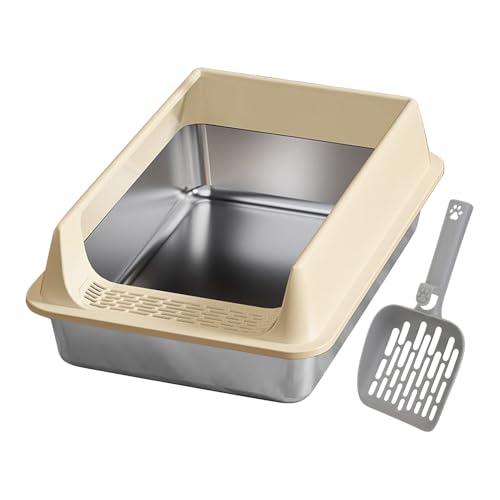 Katzentoilette Edelstahl, 40x30x16cm Katzenklo Litter Box Katzenklo Mit Schaufel, Halbgeschlossen Katzenklos Hoher Abnehmbarer Rand, Katzentoilette Für Wohnung Balkon Camping von Miyanvuo