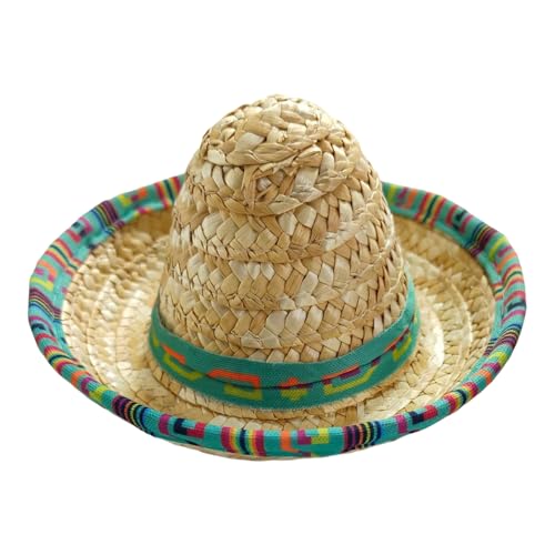 Miyanvuo Mini Sombrero - Gewobener Mexikanischer Hut,Weitkrempige Kostüm Deko Für Kindergeburtstag Hundefeier | Für Kindergeburtstage Haustiere Partys von Miyanvuo