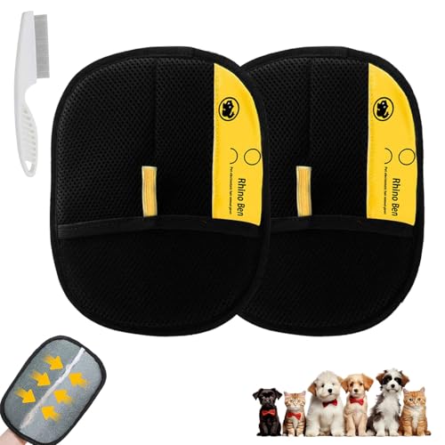 Mizijia 2 Stück Fellmagnet+ Flohkamm, Fell Magnet Handschuh, Katzen/Hunde Handschuhe,Yomi Fell Magnet Static Removal Gloves for Pet Hair, Wiederverwendbare Fellpflegehandschuhe für Haustiere von Mizijia