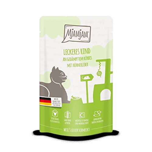 Katzen Nassfutter: Leckeres Rind an gedämpften Kürbis - 12er-Pack, hoher Fleischanteil von MjAMjAM