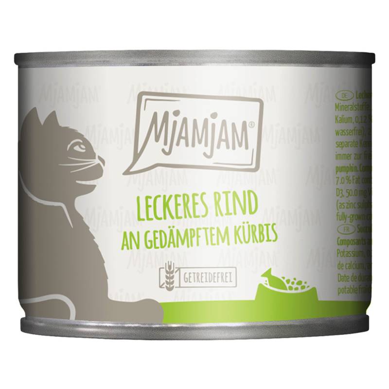 MjAMjAM Katzenfutter 6 x 200 g - leckeres Rind an gedämpftem Kürbis von MjAMjAM