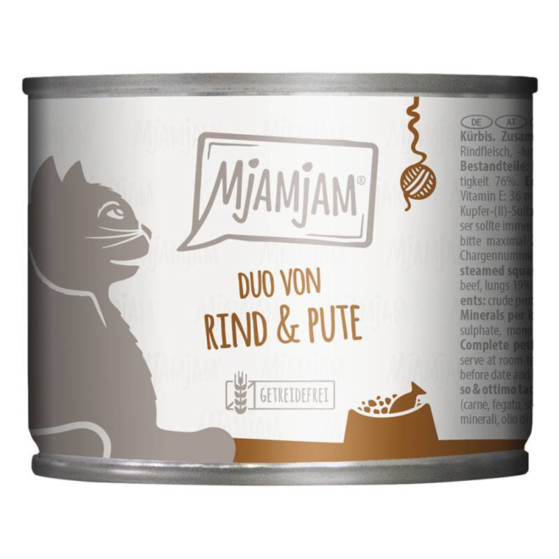 MjAMjAM Duo 6 x 200 g - leckeres Rind & gute Pute an gedämpftem Kürbis von MjAMjAM