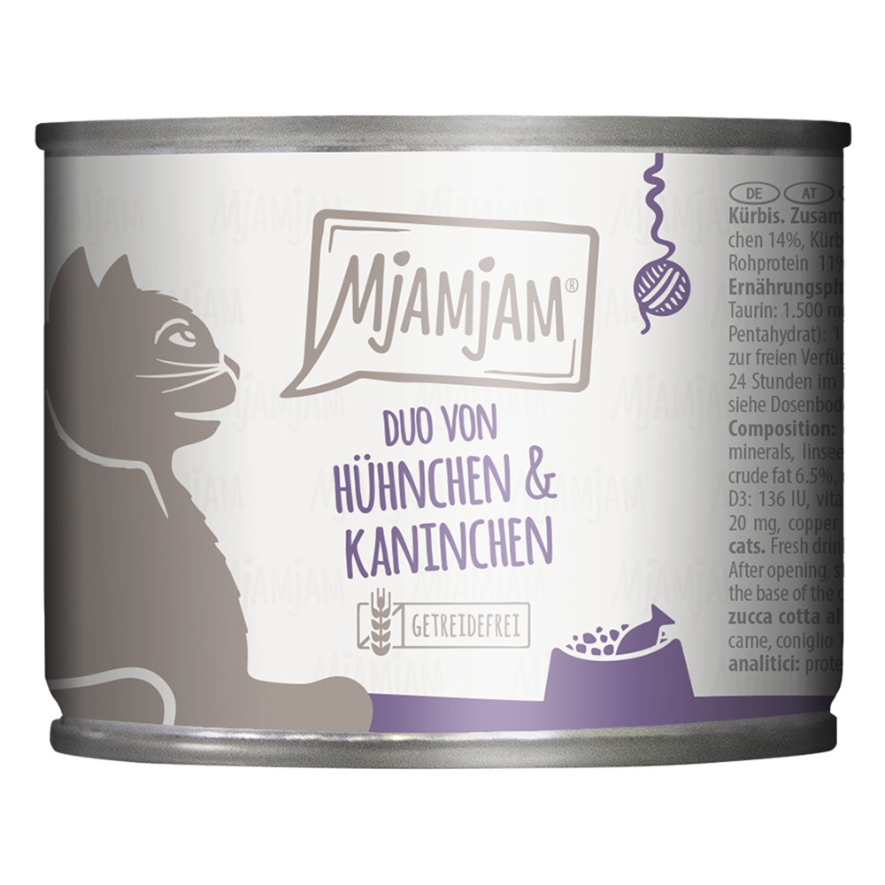 MjAMjAM Duo 6 x 200 g - saftiges Huhn & Kaninchen an gedämpftem Kürbis von MjAMjAM