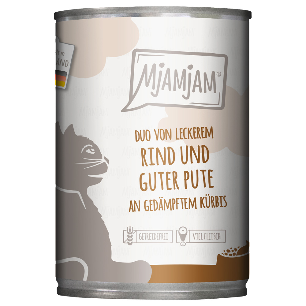 MjAMjAM Duo 6 x 400 g - leckeres Rind & gute Pute an gedämpftem Kürbis von MjAMjAM