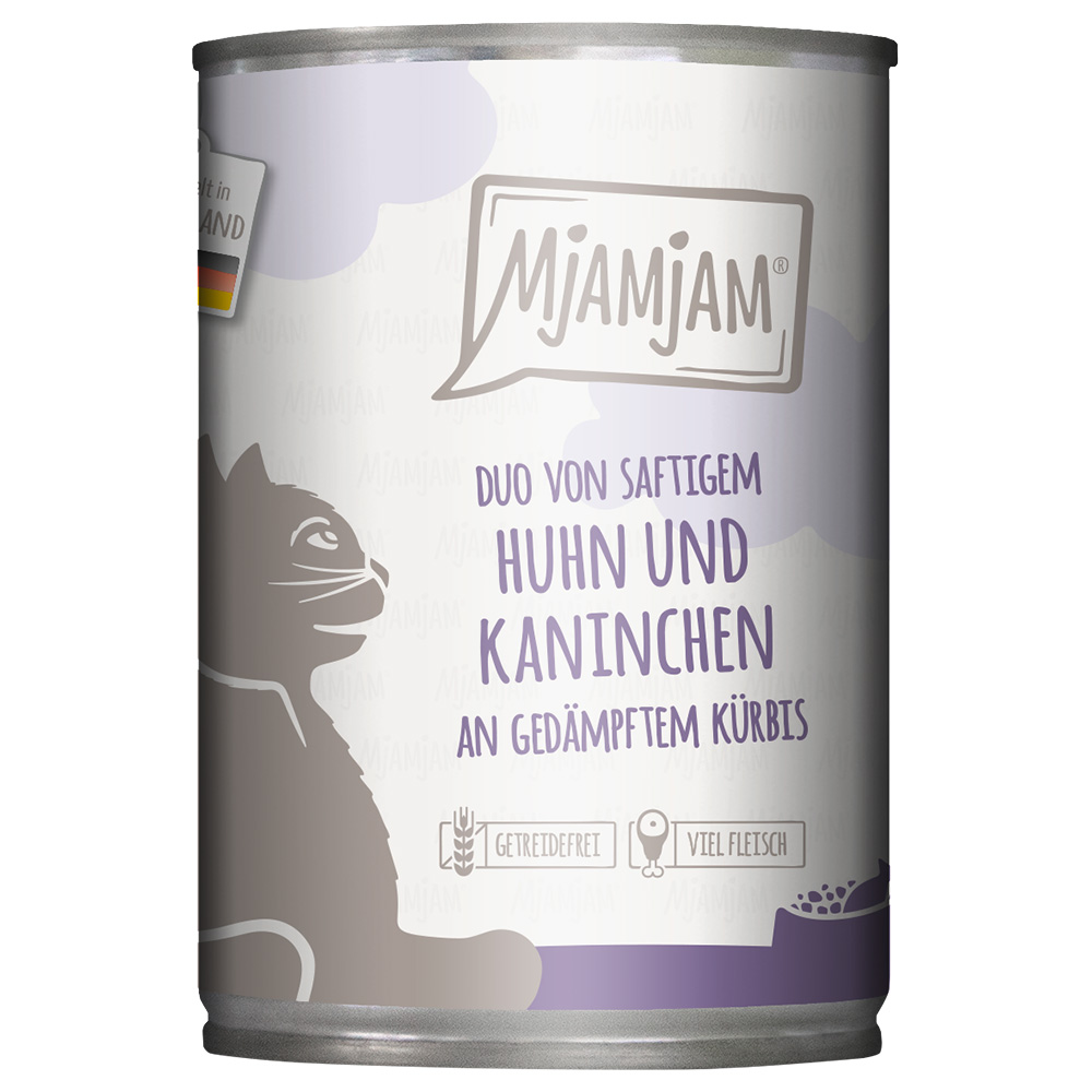 MjAMjAM Duo 6 x 400 g - saftiges Huhn & Kaninchen an gedämpftem Kürbis von MjAMjAM