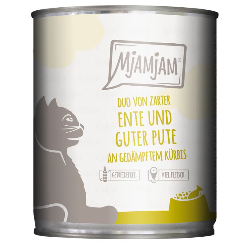 MjAMjAM Duo 6 x 800 g - zarte Ente & gute Pute an gedämpftem Kürbis von MjAMjAM