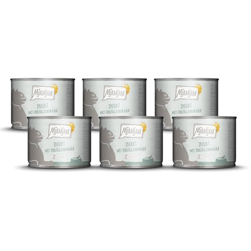 MjAMjAM - Premium Nassfutter für Katzen - Insekt mit vorzüglichem Kalb, 6er Pack (1 x 1200 g), getreidefrei mit Insektenprotein von MjAMjAM