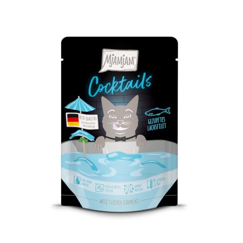 MjAMjAM - Leckerer Drink für Katzen - Cocktails - Gezupftes Lachsfilet, 1er Pack (1x40g), getreidefrei von MjAMjAM