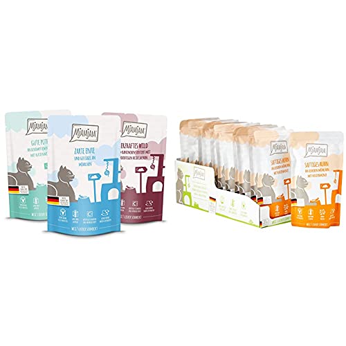 MjAMjAM Mixpaket II -12 x 125 g, 1er Pack (1 x 1.5 kilograms) & Premium Nassfutter für Katzen - Quetschie - saftiges Huhn an leckeren Möhrchen, 12er Pack (12 x 125 g) von MjAMjAM