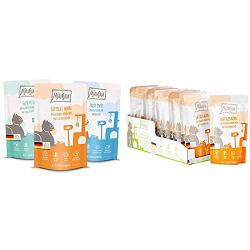 MjAMjAM MjAMjAM - Mixpaket IV, 12 x 125g, 1er Pack (1 x 1.5 kilograms) & Premium Nassfutter für Katzen - Quetschie - saftiges Huhn an leckeren Möhrchen, 12er Pack (12 x 125 g) von MjAMjAM