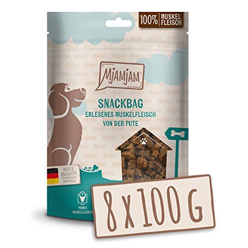 MjAMjAM - Premium Hundesnack - Snackbag erlesenes Muskelfleisch von der Pute, getreidefrei, Monoprotein, 8 x 100g von MjAMjAM