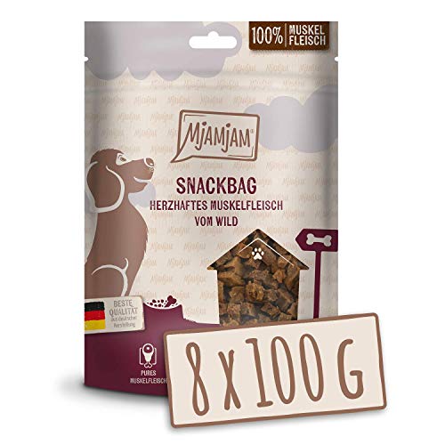 MjAMjAM - Premium Hundesnack - Snackbag herzhaftes Muskelfleisch vom Wild, getreidefrei, Monoprotein, 8 x 100g, 452058 von MjAMjAM
