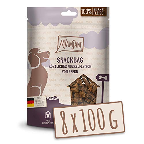 MjAMjAM - Premium Hundesnack - Snackbag köstliches Muskelfleisch vom Pferd, getreidefrei, Monoprotein, 8 x 100g von MjAMjAM