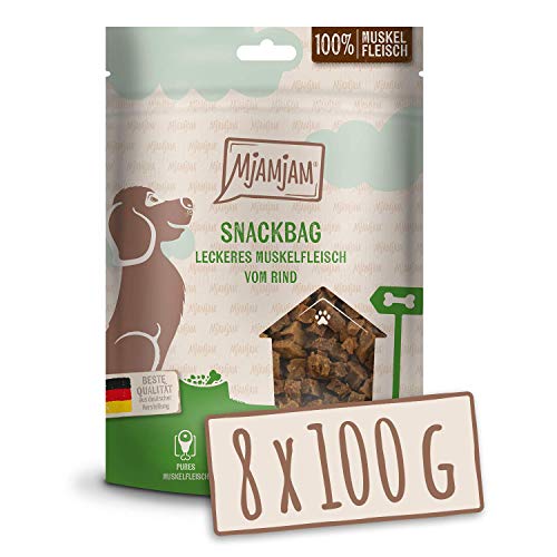 MjAMjAM - Premium Hundesnack - Snackbag leckeres Muskelfleisch vom Rind, getreidefrei, Monoprotein, 8 x 100g von MjAMjAM
