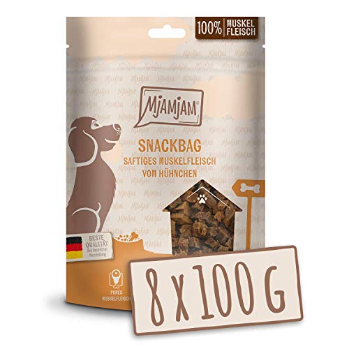 MjAMjAM - Premium Hundesnack - Snackbag saftiges Muskelfleisch vom Hühnchen, getreidefrei, Monoprotein, 8 x 100g, 452038 von MjAMjAM