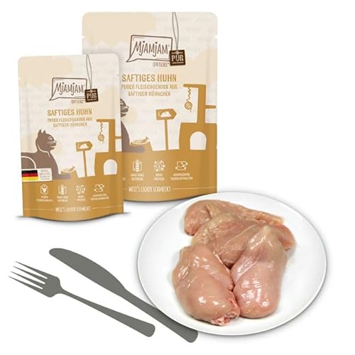 MjAMjAM - Premium Katzenfeuchtfutter - Quetschie - Sauber Fleisch Genuss - Saftiges Huhn pur, 1 Packung (1 x 300g), Getreidefrei mit zusätzlichem Fleisch von MjAMjAM