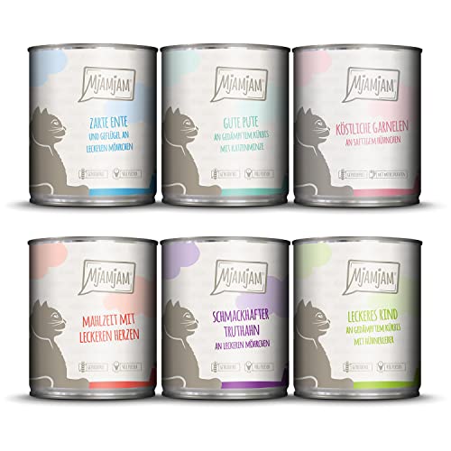 MjAMjAM - Premium Katzenfutter Probierpaket, Nassfutter mit extra viel Fleisch, getreidefrei 800 g (6er Pack) von MjAMjAM