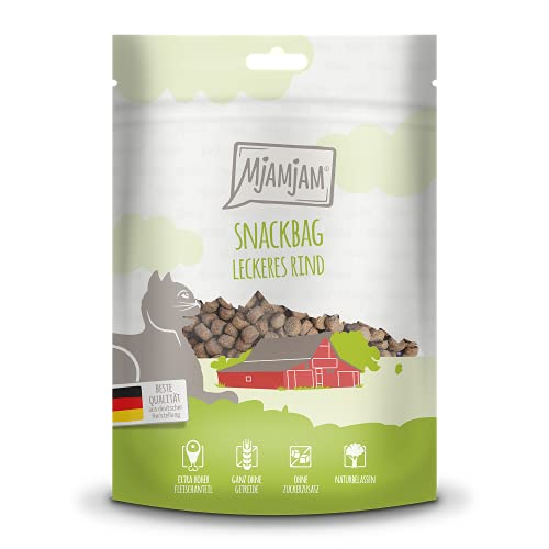 MjAMjAM - Premium Katzensnack - Snackbag - leckeres Rind, 1er Pack (1 x 125 g), naturbelassen ganz ohne synthetische Konservierungsstoffe von MjAMjAM