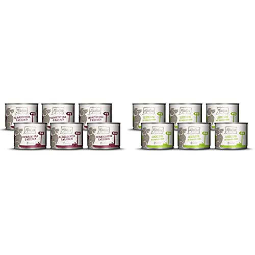 MjAMjAM - Premium Nassfutter für Hunde (6 x 200 g) & Premium Nassfutter für Hunde - leckeres Rind an gekochten Kartoffeln mit knackigen Erbsen (6 x 200 g) von MjAMjAM