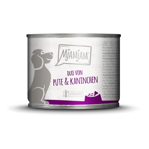 MjAMjAM - Premium Nassfutter für Hunde - DUO von guter Pute & Kaninchen, 1er Pack (1 x 200g), getreidefrei mit extra viel Fleisch von MjAMjAM